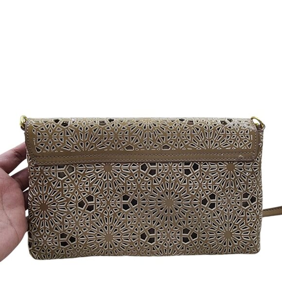 Buco Women's Laser Cut Patent Leather Floral Design Shoulder Bag - Picture 7 of 8